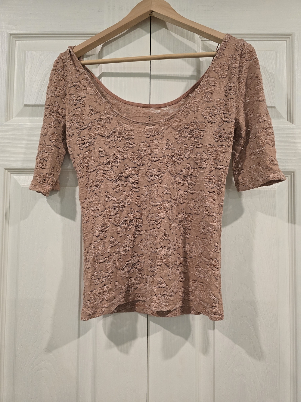 Pure Good By Anthropologie Dusty Rose Lace Scoop-Neck Top